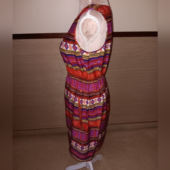 Speed Control~Colorful Orange Purple Aztec Geometric Sleeveless Midi Dress - Picture 12 of 16